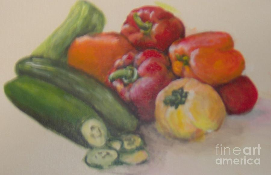 Cukes N Peppers Painting by Saundra Johnson