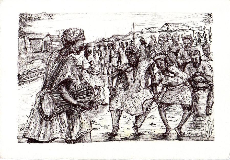 Pen Drawing - Cultural Dance by Wale Adeoye