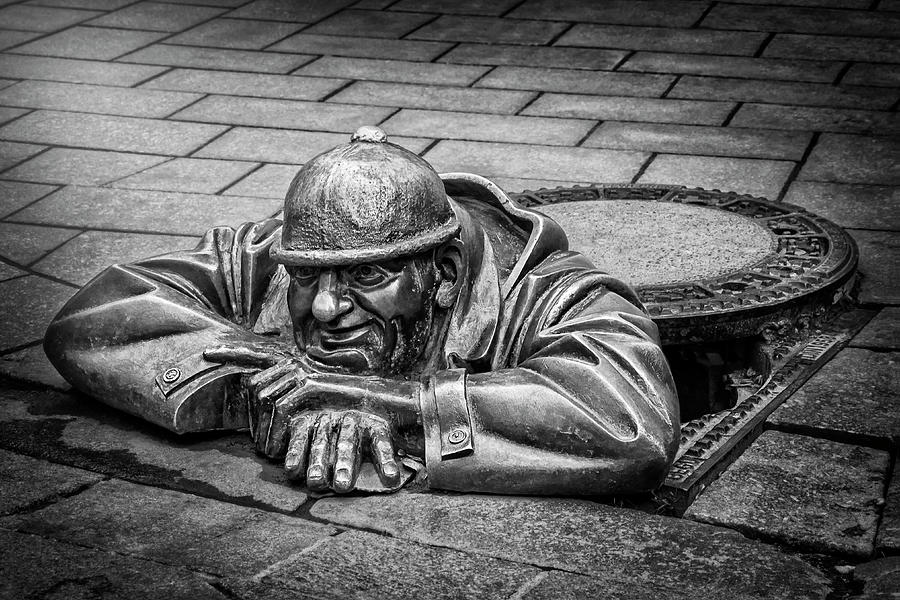 Cumil The Peeper Man At Work in Bratislava in Black and White Photograph by Carol Japp
