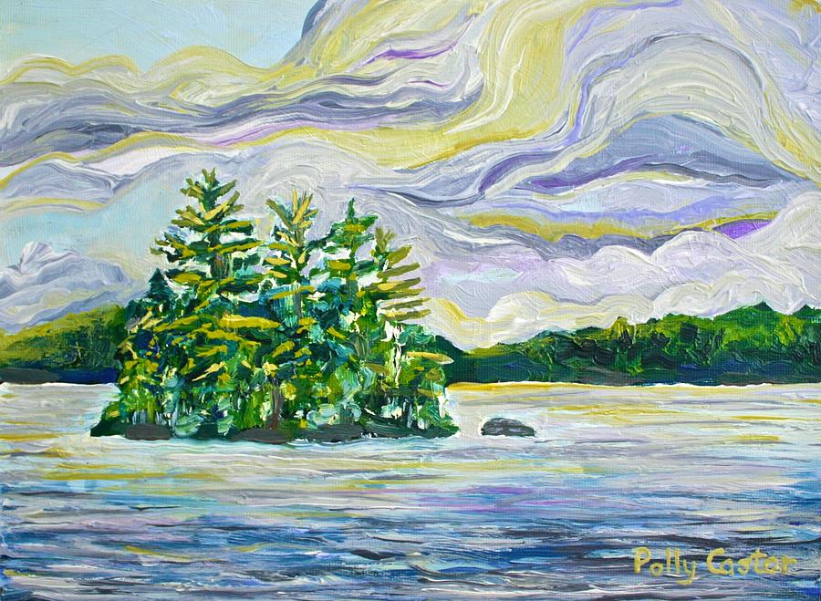 Cumulous Clouds Over Cherry Island Painting by Polly Castor