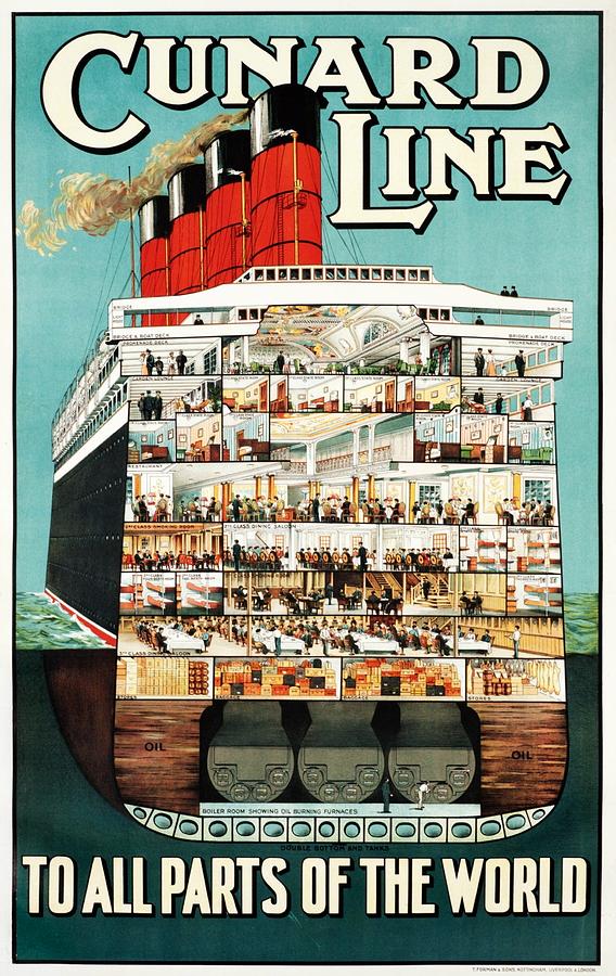 Cunard Line to All parts of the world - Cruise Liner Ship, Steamer Ship - Vintage Travel Poster Painting by Studio Grafiikka