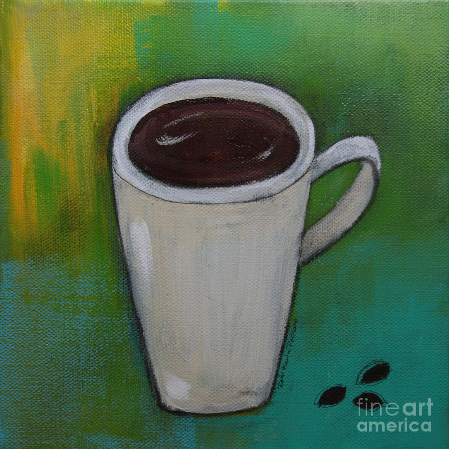 Coffee Bean Painting - Cup of Coffee and Coffee Beans by Robin Pedrero