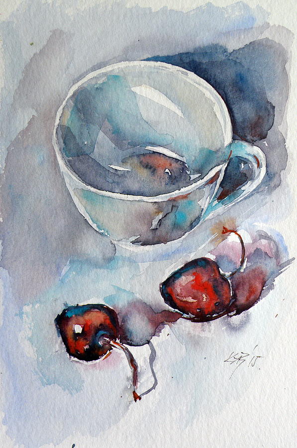 Cup with cherry Painting by Kovacs Anna Brigitta