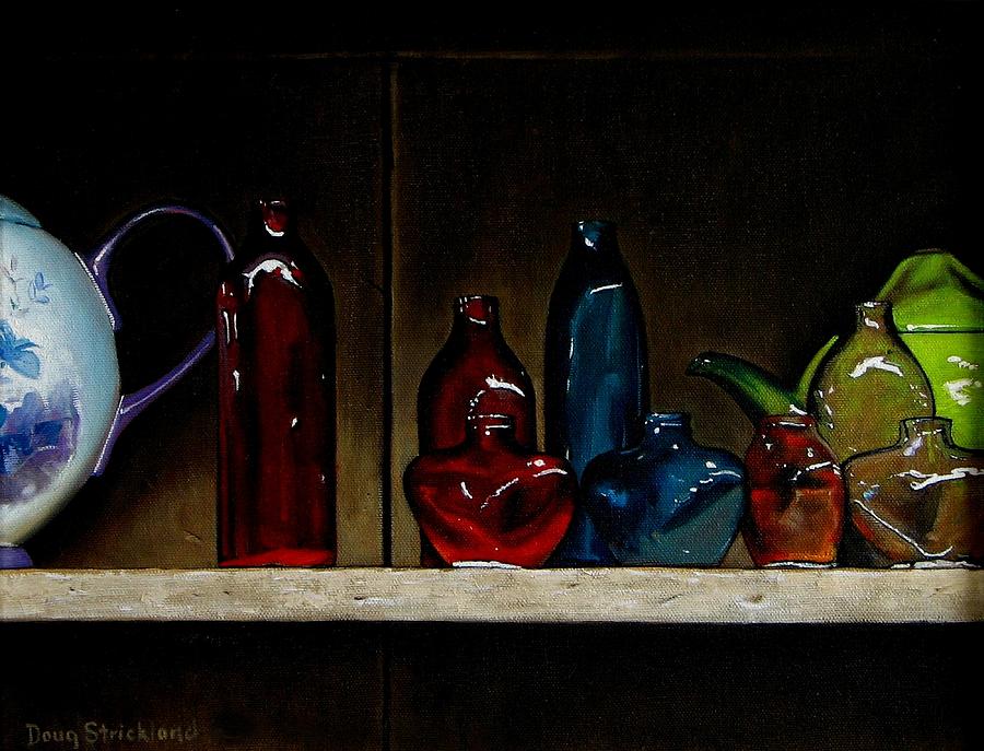Cupboard Bottles Painting by Doug Strickland