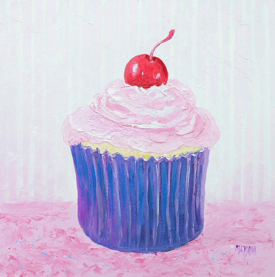 Cupcake with cherry on top Painting by Jan Matson