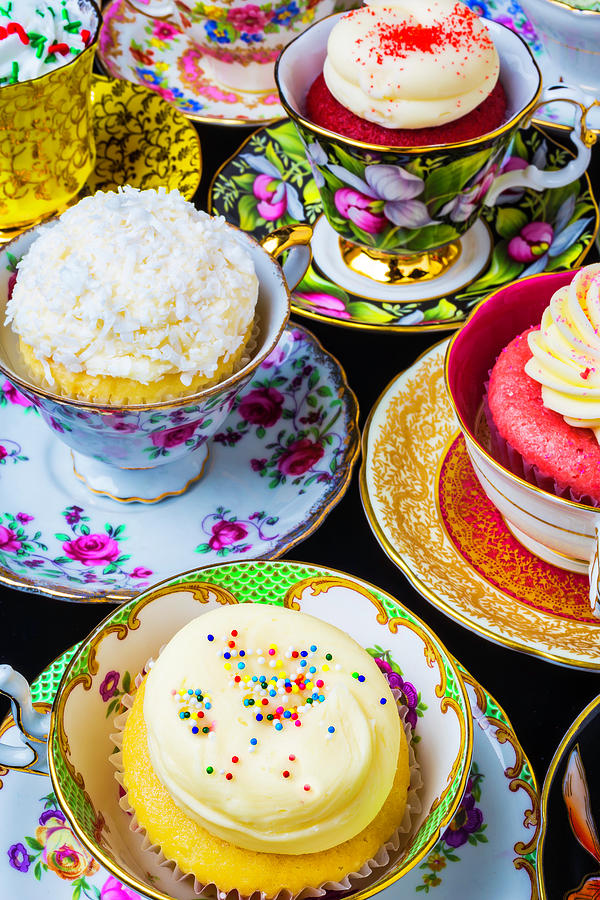 Still Life Photograph - Cupcakes In Tea Cups by Garry Gay