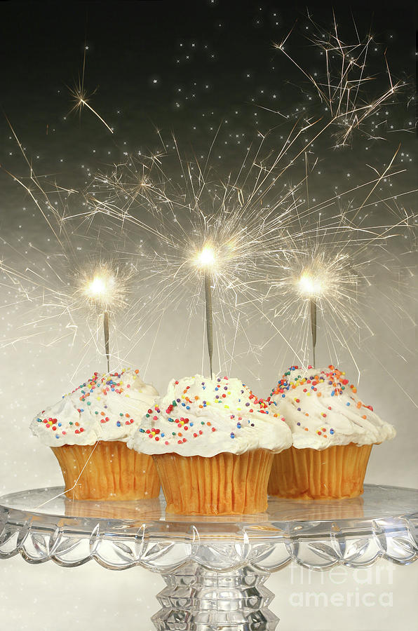 Cake Photograph - Cupcakes with sparklers by Sandra Cunningham