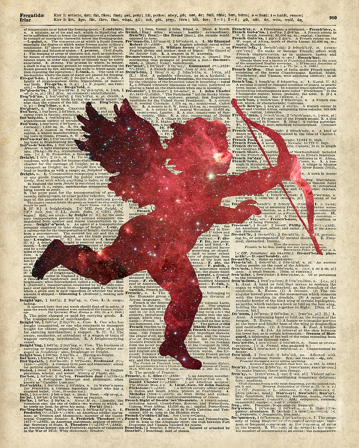 Space Painting - Cupid Amor Space And Stars Digital Collage Dictionary Art by Anna W