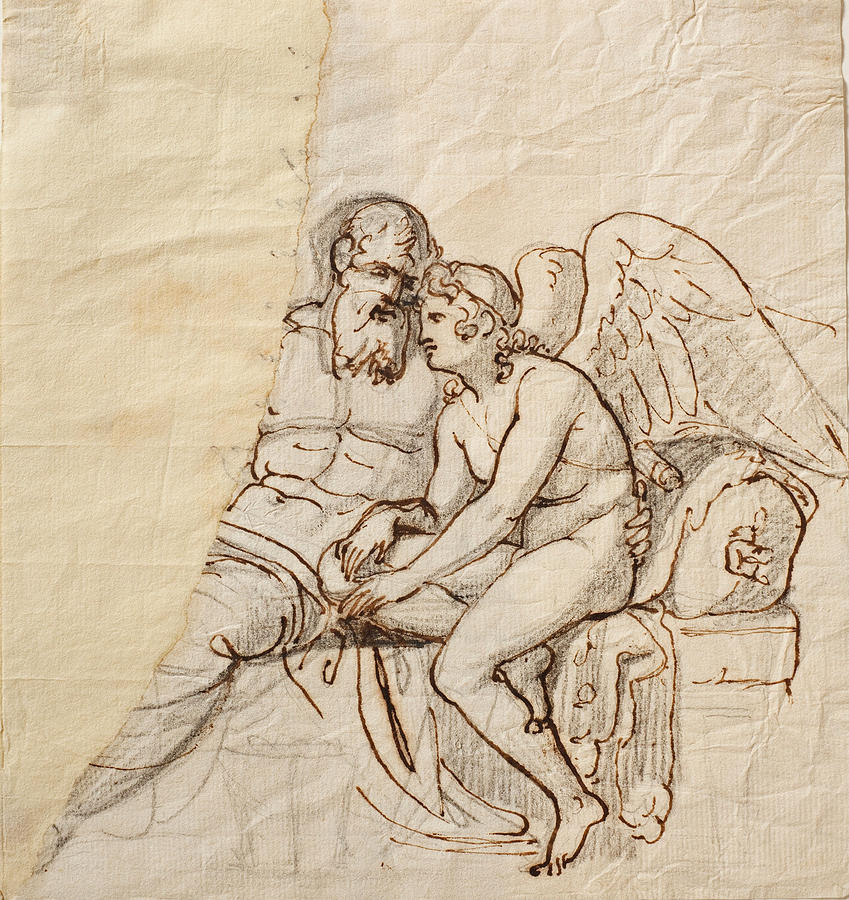 Cupid and Anacreon Drawing by Bertel Thorvaldsen