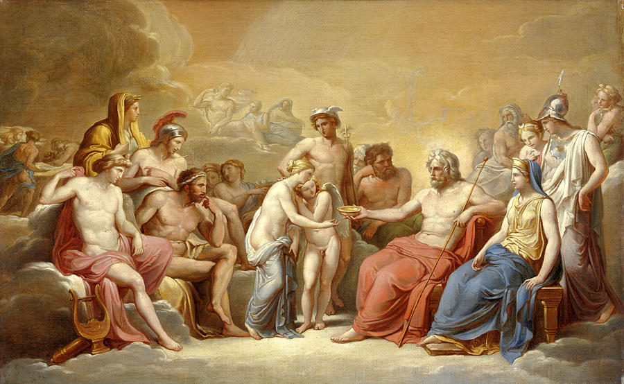 Cupid and Psyche in the Presence of the Gods Painting by Vincenzo Camuccini