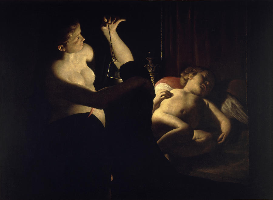 Cupid and Psyche Painting by Trophime Bigot