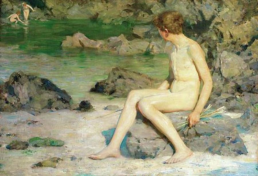 Cupid and the Sea Nymphs Painting by Henry Scott Tuke