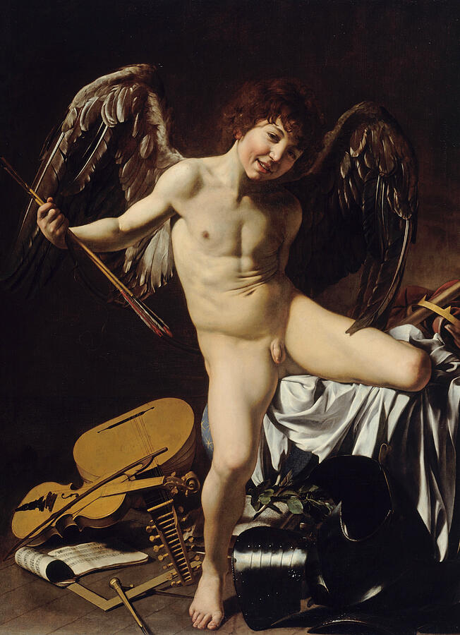 Caravaggio Painting - Cupid as Victor, from circa 1601 by Caravaggio