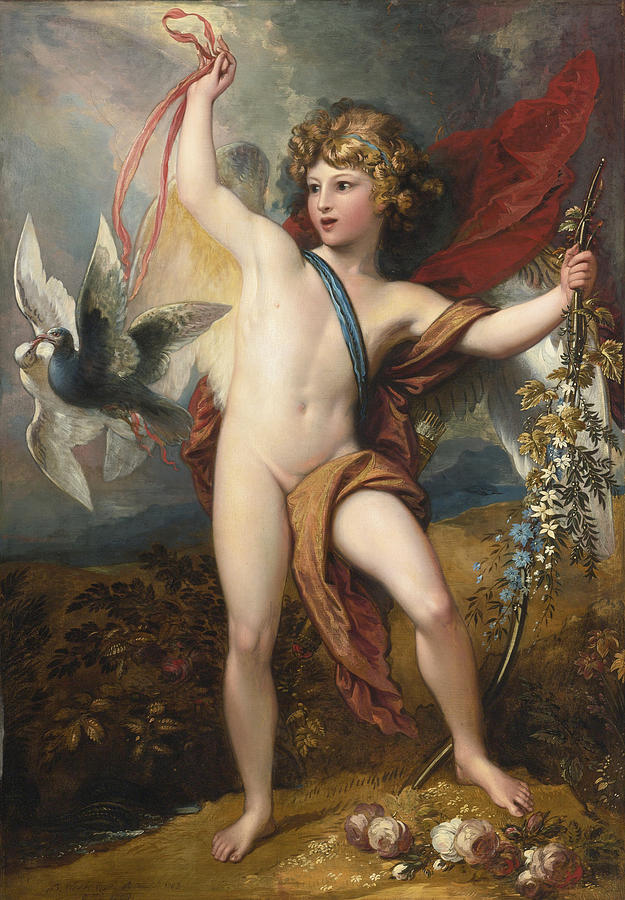 Cupid Releasing Two Doves Painting by Benjamin West