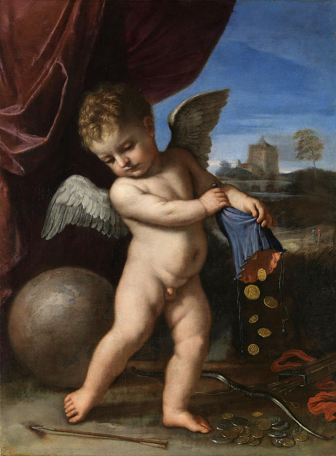 Cupid spurning riches Painting by Guercino