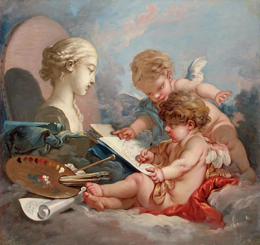 Francois Boucher Painting - Cupids, Allegory of Painting by Francois Boucher