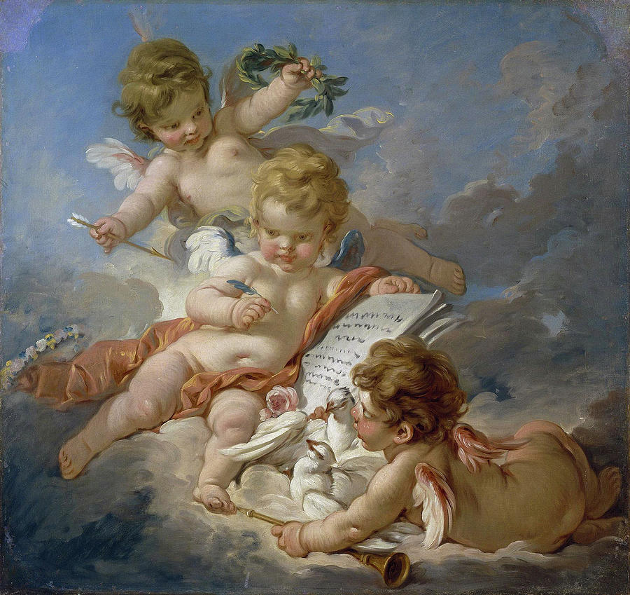 Cupids, Allegory of Poetry Painting by Francois Boucher
