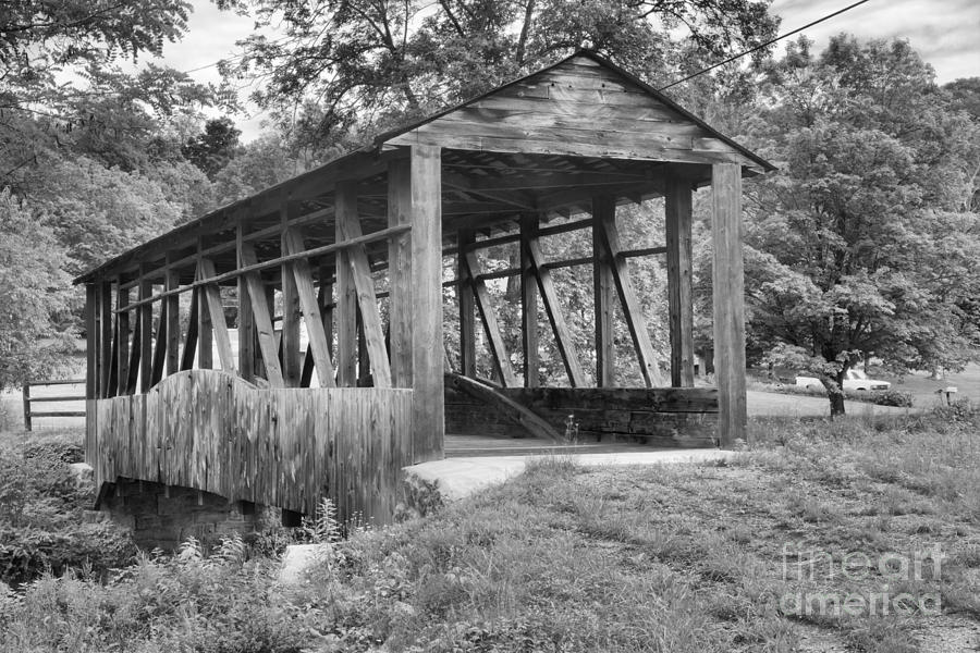 Cuppetts Bridge In The Woods Black And White Photograph by Adam Jewell