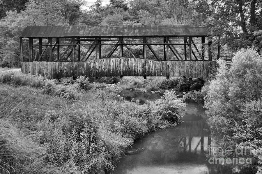 Cuppetts Covered Bridge Black And White Photograph by Adam Jewell