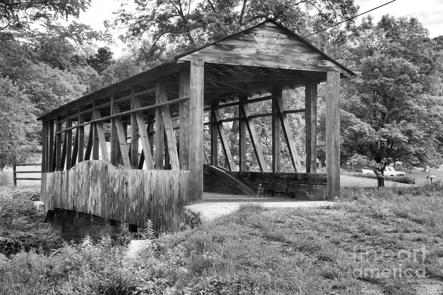 Cuppetts Natural Wooden Covered Bridge Black And White Photograph by Adam Jewell