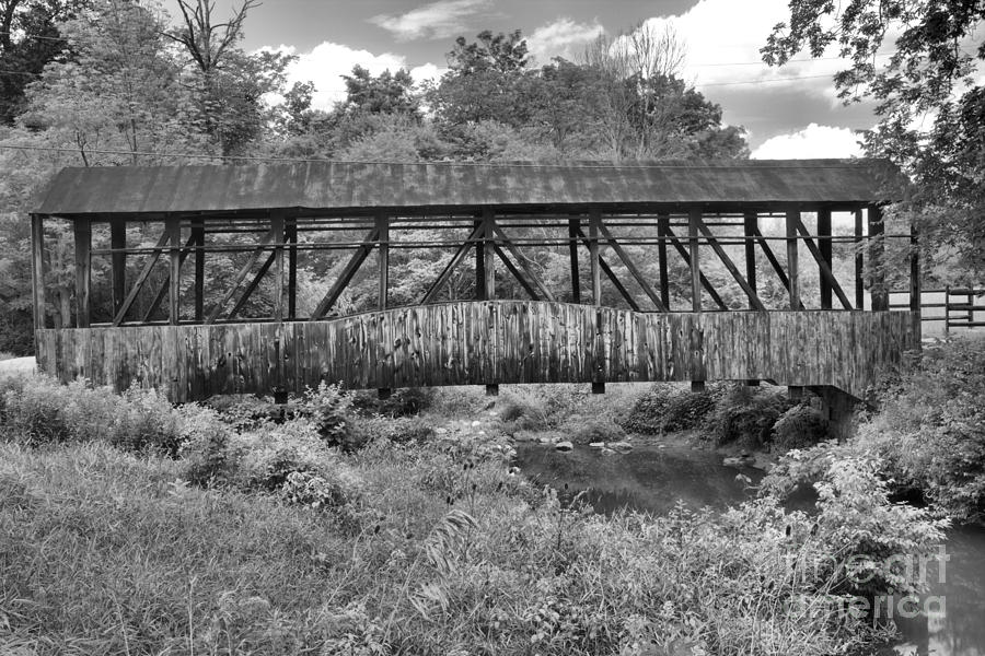Cuppetts Wooden Covered Bridge Black And White Photograph by Adam Jewell