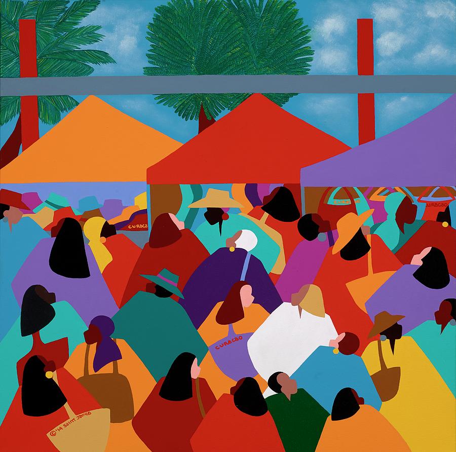 Curacao Painting - Curacao Market by Synthia SAINT JAMES