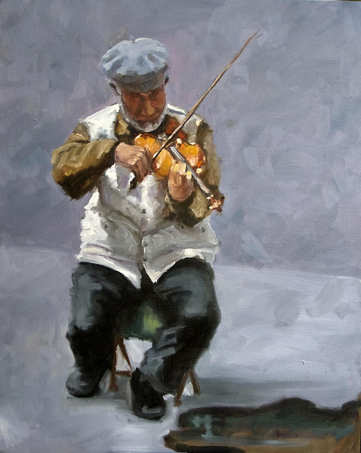 Figure Painting - Curbside Concerto by Kathy Busillo Figure Painting - Curbside Concerto by Kathy Busillo
