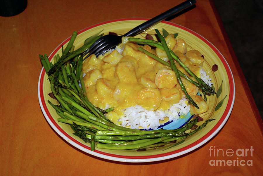 Curied Shrimp and Asparagus over Rice Photograph by Ben Upham III
