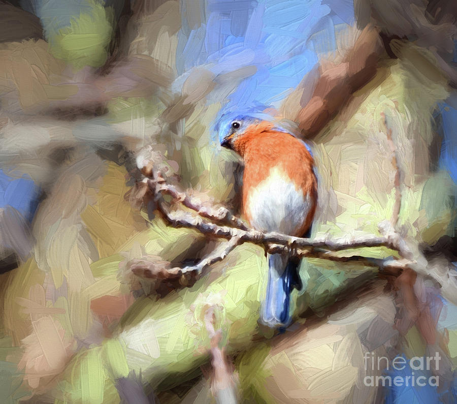 Curious Bluebird Painting by Kerri Farley