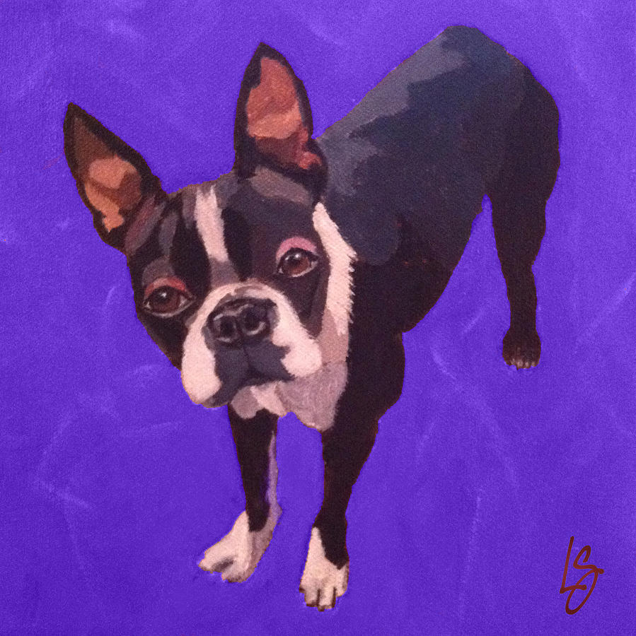 Animal Painting - Curious Boston Terrier by Linda Swon