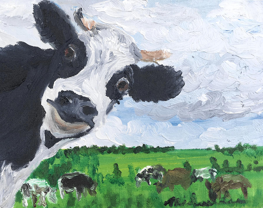 Cow Painting - Curious Cow by Michael Lee