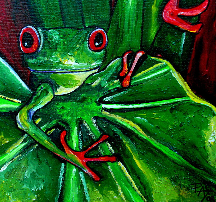 Curious Tree Frog Painting by Patti Schermerhorn