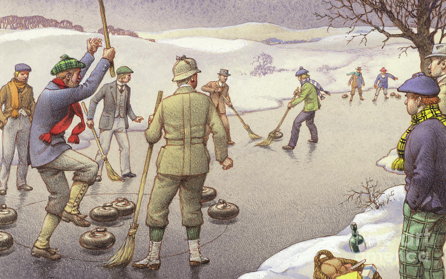 Sports Painting - Curling in Scotland by Pat Nicolle
