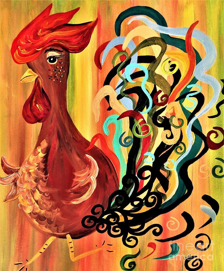 Curly Rooster Painting by Eloise Schneider Mote