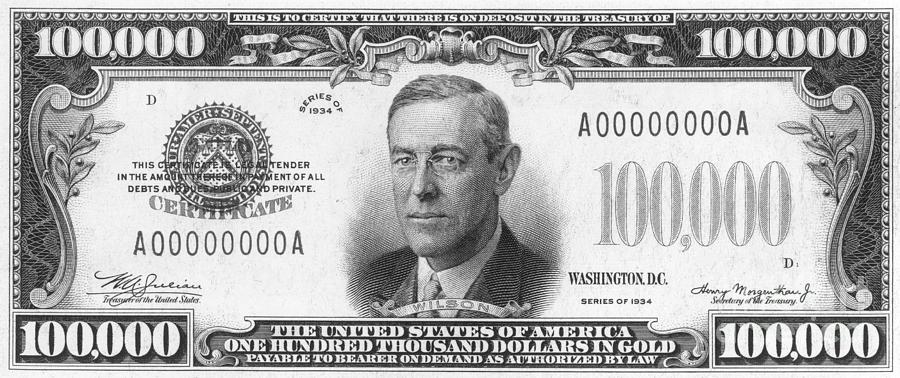 100,000 Dollar Bill #100000 Photograph by Granger