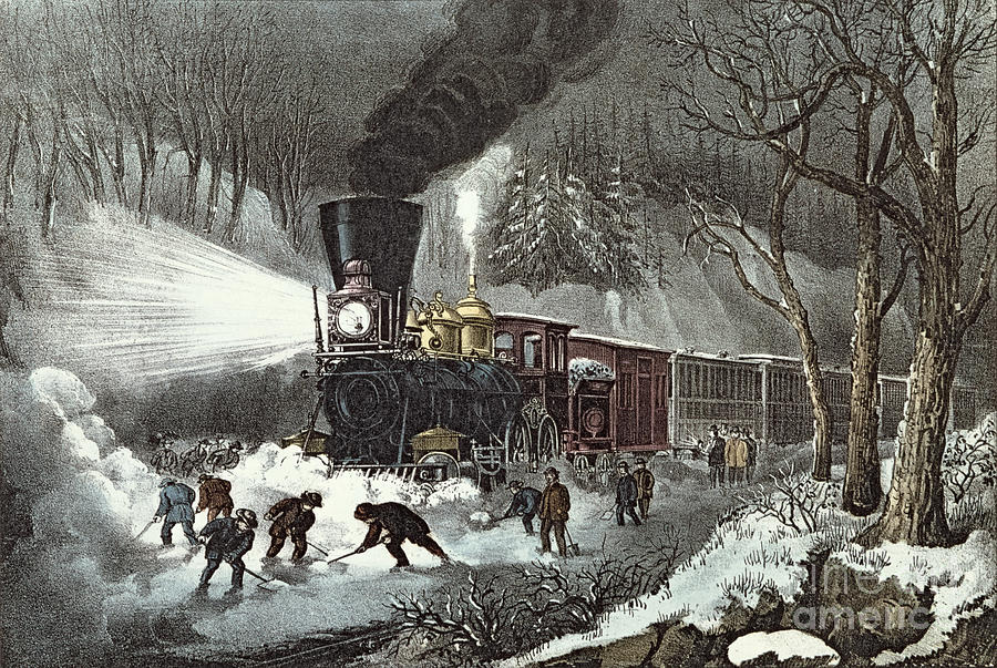 Currier and Ives Painting by American Railroad Scene