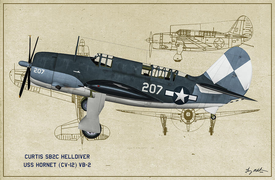 Curtis SB2-C Helldiver - Profile Art Digital Art by Tommy Anderson