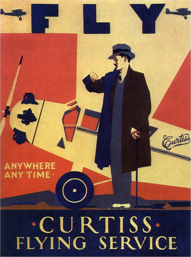 Vintage Airplane Photograph - Curtiss Flying Service - Art Deco Poster - Vintage Advertising Poster  by Studio Grafiikka