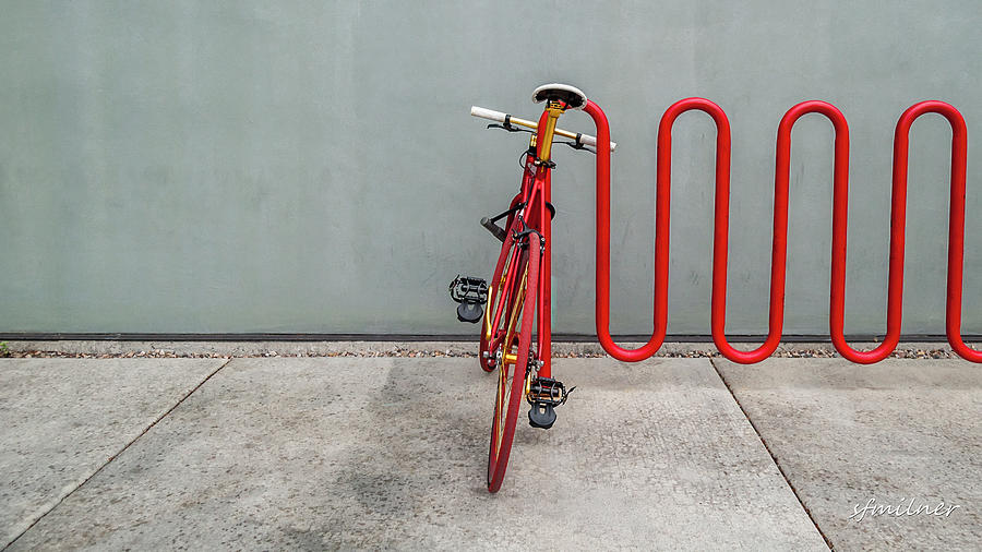 City Photograph - Curved Rack in Red - Urban Parking Stalls by Steven Milner