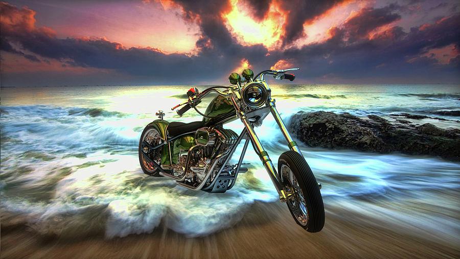 Custom Chopper at sunrise Digital Art by Louis Ferreira