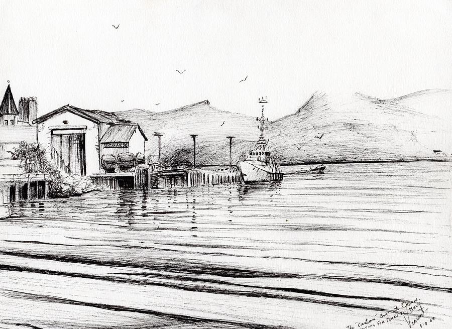Boat Drawing - Customs boat at Oban by Vincent Alexander Booth