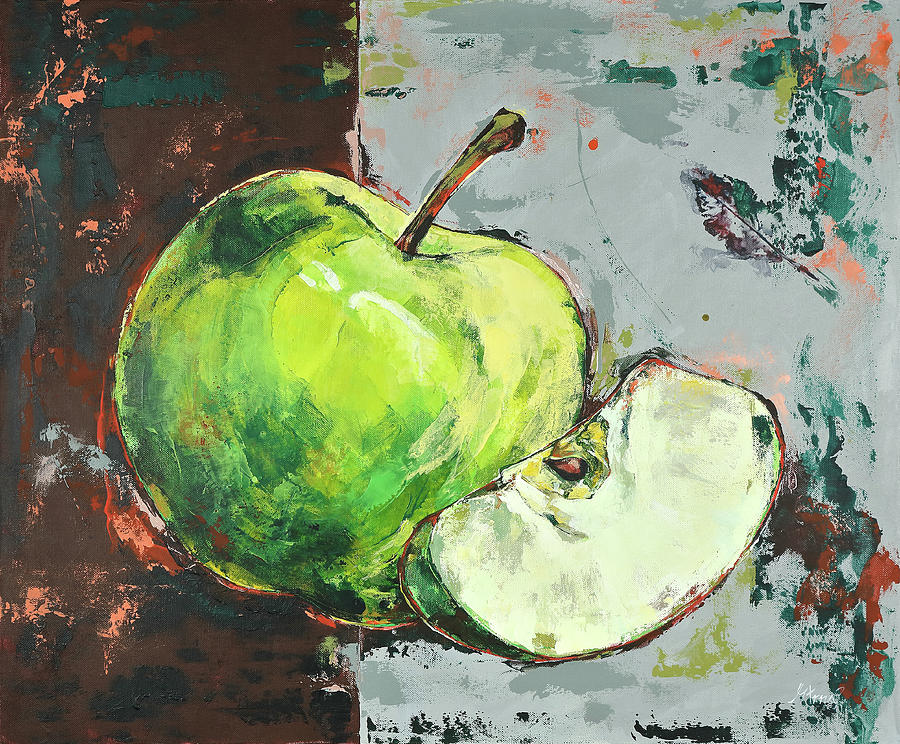 Abstract Painting - Cut Green Apple by Maria Arnaudova