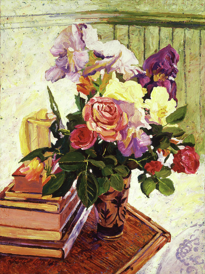 Cut Iris and Roses Painting by David Lloyd Glover