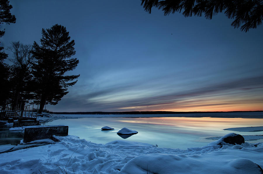 Cut River Dam Winter Blue Hour Photograph by Ron Wiltse - Fine Art America