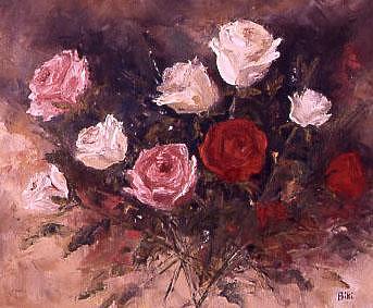 Red Painting - Cut Roses by Biki Chaplain Red Painting - Cut Roses by Biki Chaplain