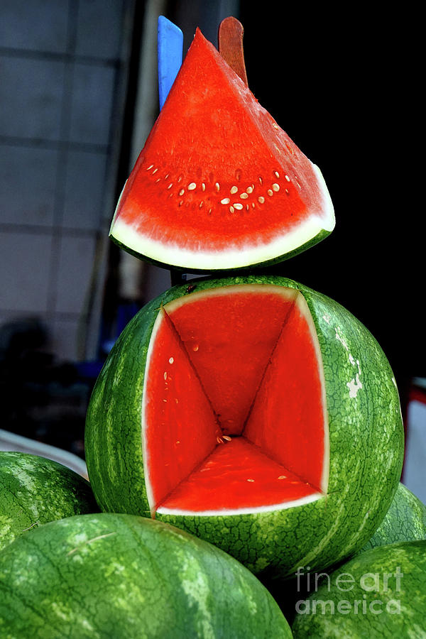 Cut watermelon on display Photograph by Vladi Alon