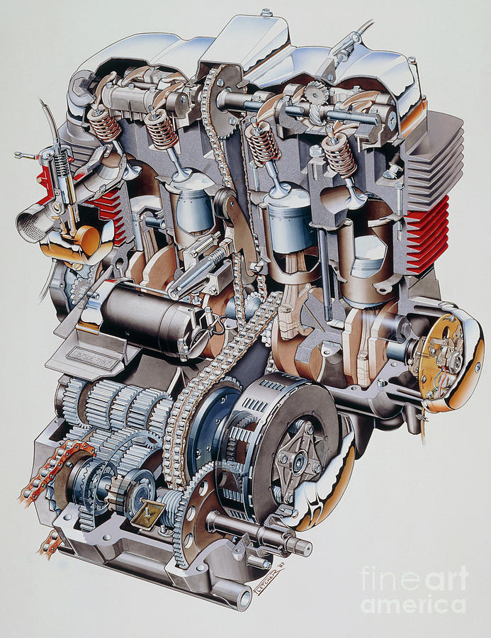 Cutaway Illustration Of Honda K2 Motorbike Engine ... 1977 husqvarna wiring diagram 
