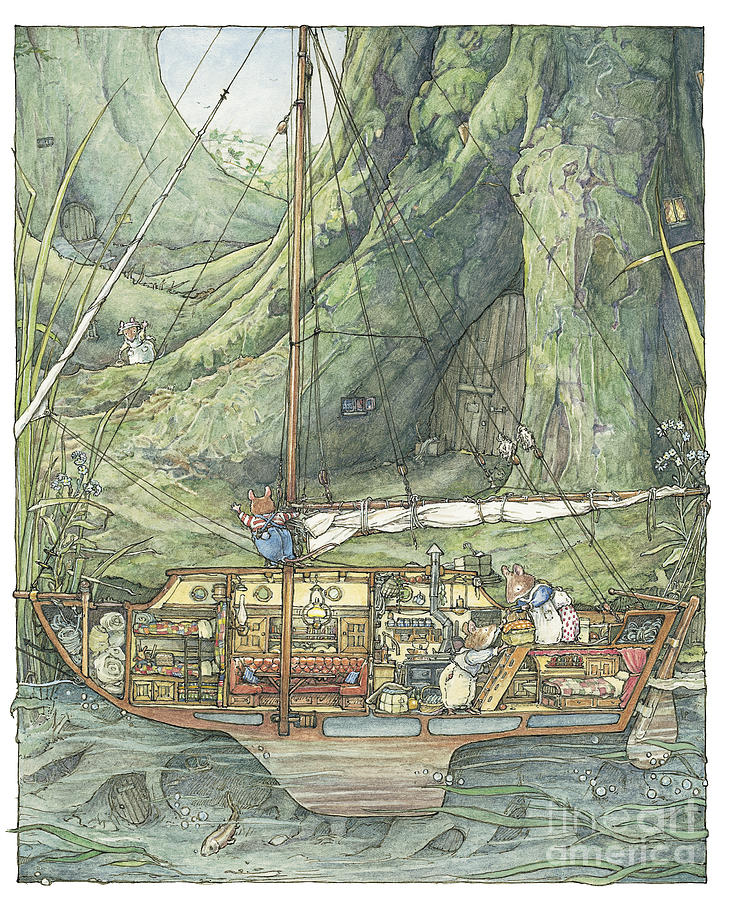 Mouse Drawing - Cutaway of Dustys Boat by Brambly Hedge