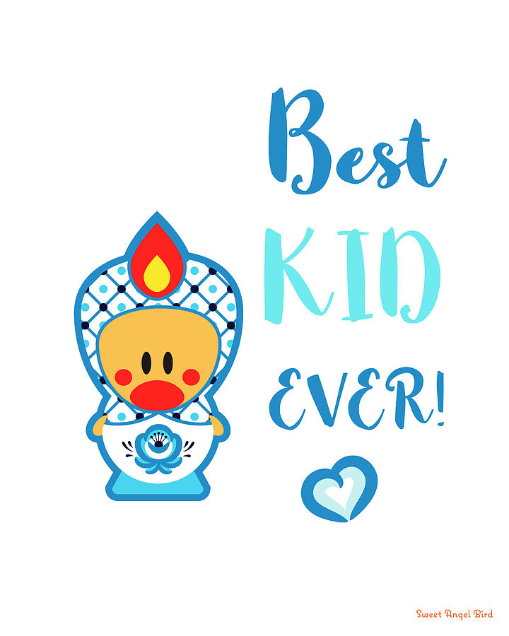 Bird Digital Art - Cute Art - Blue And White Folk Art Sweet Angel Bird In A Nesting Doll Costume Best Kid Ever Wall Art Print by Olga Davydova Bird Digital Art - Cute Art - Blue And White Folk Art Sweet Angel Bird In A Nesting Doll Costume Best Kid Ever Wall Art Print by Olga Davydova