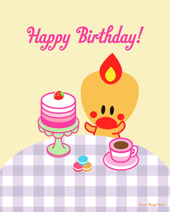Bird Digital Art - Cute Art - Sweet Angel Bird Macarons and Ombre Cake Print Happy Birthday Wall Art by Olga Davydova Bird Digital Art - Cute Art - Sweet Angel Bird Macarons and Ombre Cake Print Happy Birthday Wall Art by Olga Davydova